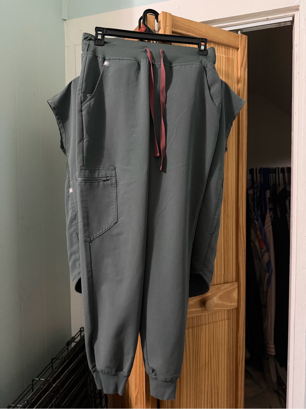 Figs Women's Scrub Set - Slate Green with Maroon Drawstring
